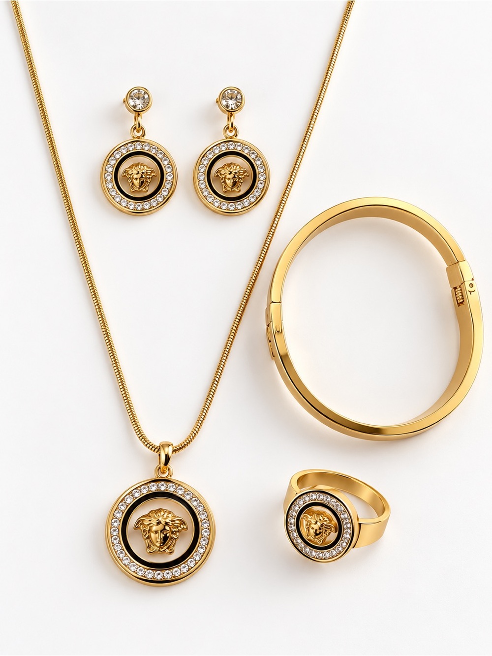 Gold and Black Medusa Coin Jewelry Set